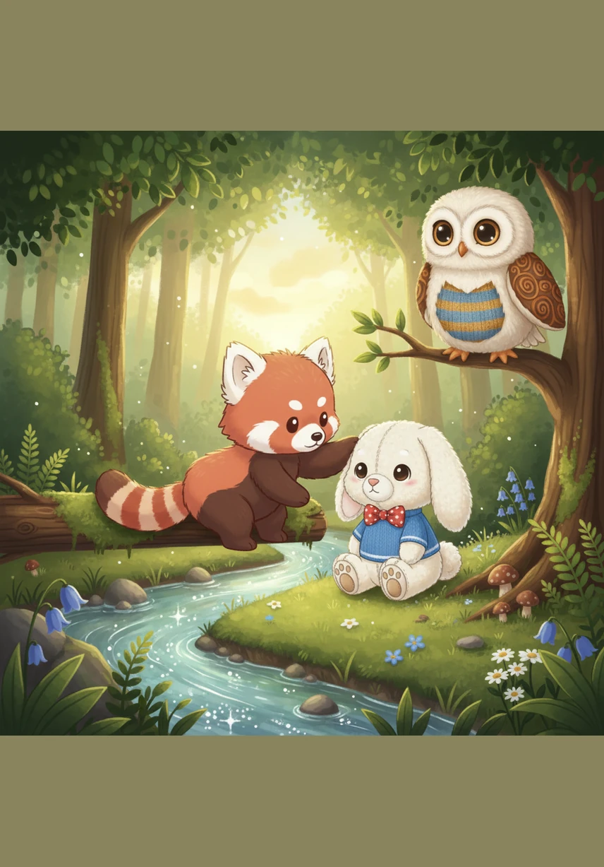 Near the sparkling stream, Pippin finds Daisy the Deer drinking the cool, clear water. The forest is becoming very quiet now, filled only with the rhythmic song of the crickets.