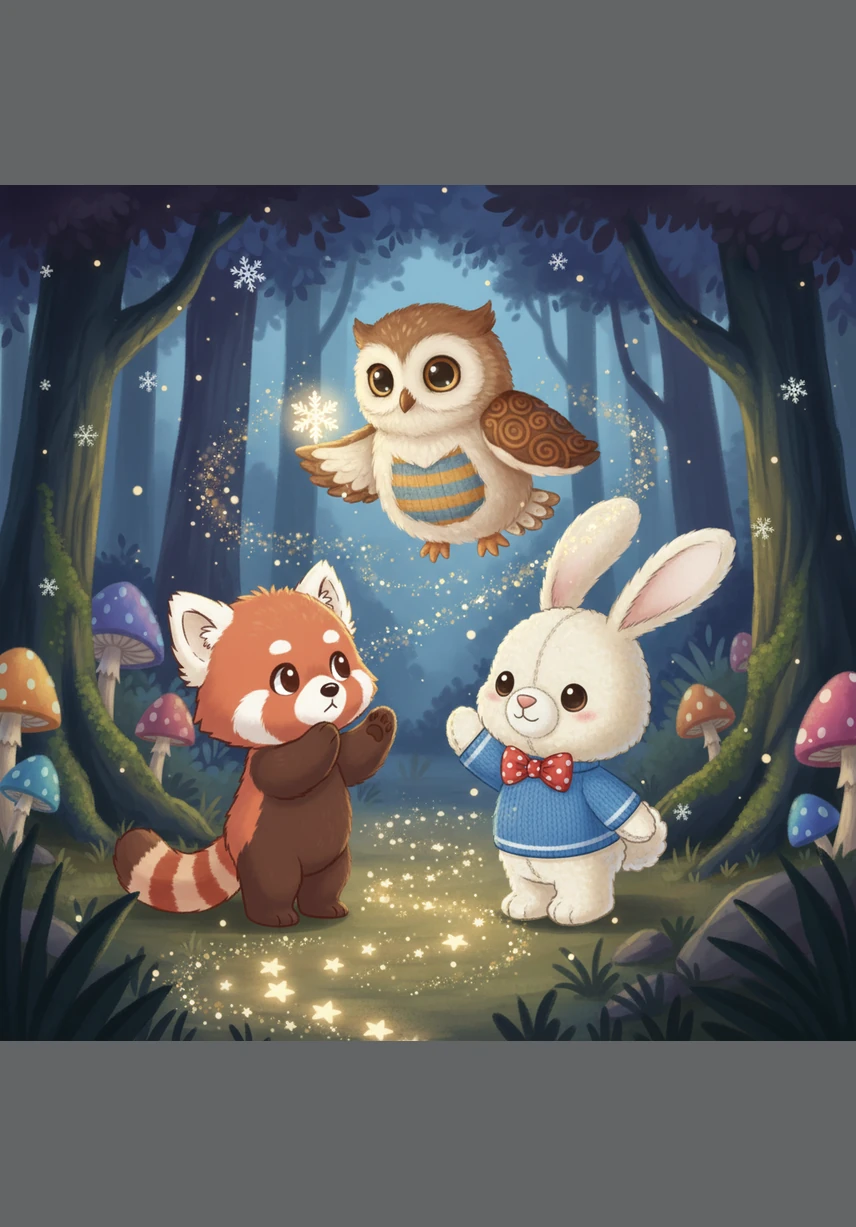 A group of friendly fireflies begins to dance around Pippin, lighting his path with tiny, magical glows. He follows the golden trail through the soft moss and tall, whispering grass.