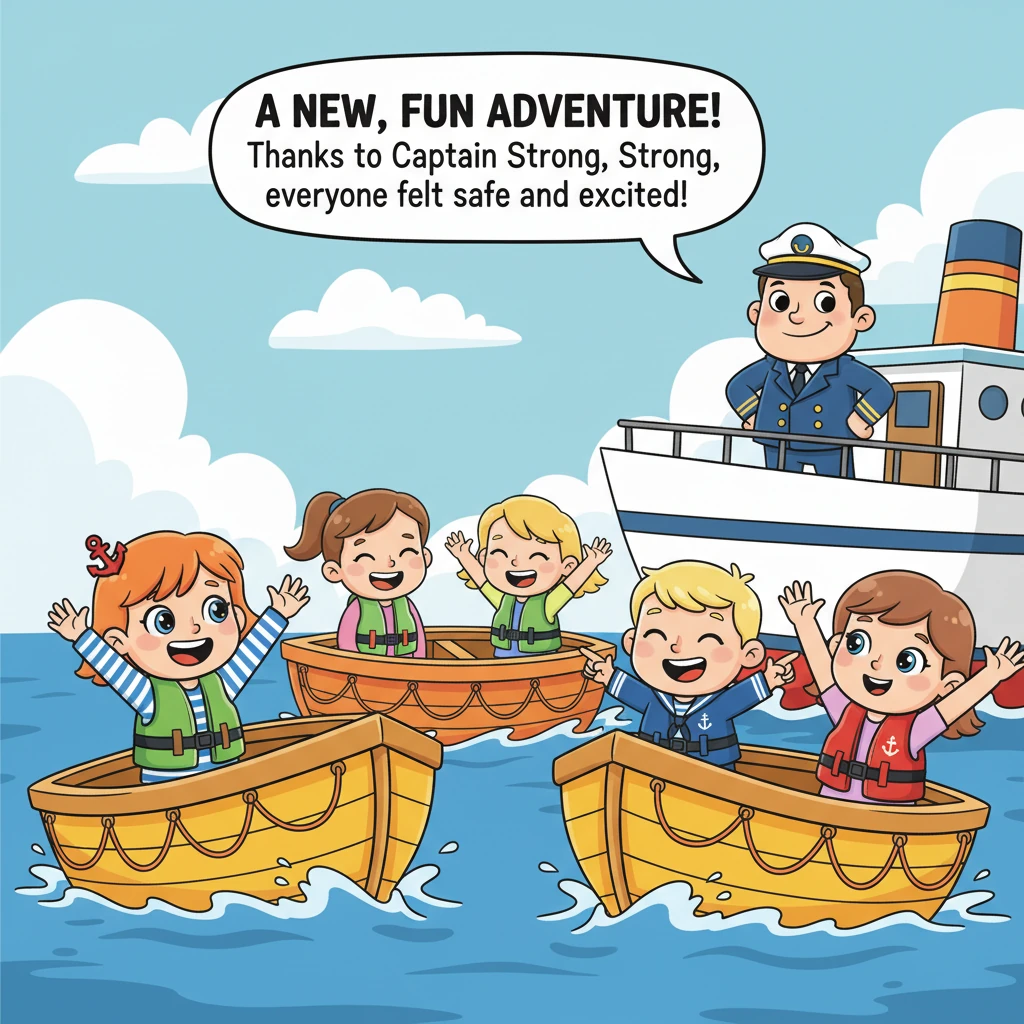 Os passageiros, com seus coletes salva-vidas coloridos e sorrisos no rosto, embarcaram nos botes salva-vidas como se estivessem indo para um divertido