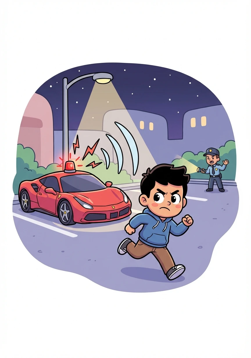 A flashback shows Rainer failing to steal a heavily guarded Ferrari, the alarm blaring as he's forced to retreat empty-handed. The humiliation burns in his eyes, and he vows to never fail again. This moment defines his future.