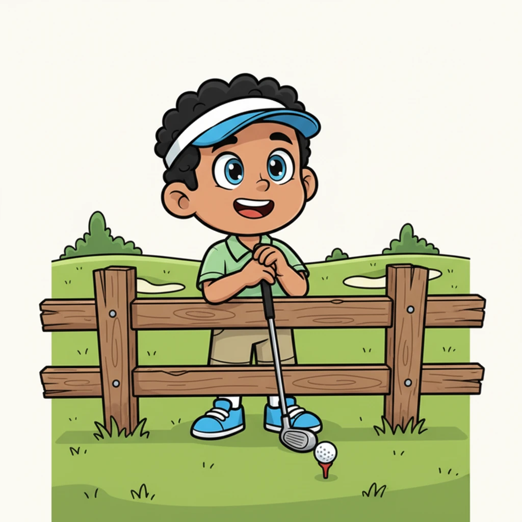 Pip, a tiny character with big dreams, peered over the fence at the sprawling green golf course. His eyes sparkled with excitement as he imagined sending a little white ball flying far, far away. He gripped a golf club almost as tall as himself, a wide, hopeful grin on his face.