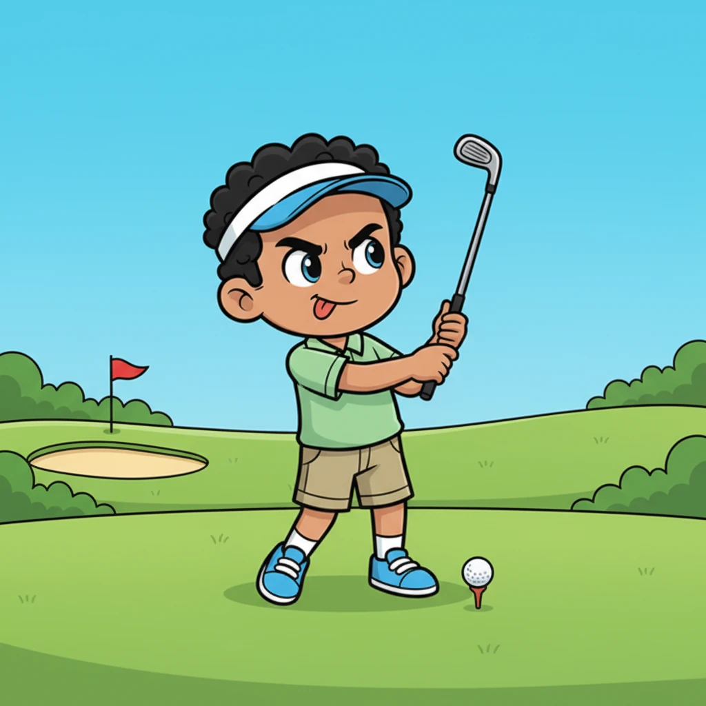 Inspired by Barney's advice, Pip focused intently. He took slow, careful practice swings, mimicking Barney's posture. His tongue poked out in concentration, determined to get it right this time, even if it meant moving at a snail's pace.