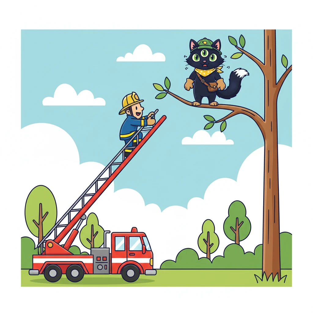 Carefully, the firefighters extended their long ladder towards Oliver. One firefighter slowly climbed up, speaking in a calm, soothing voice to reassure the scared cat.