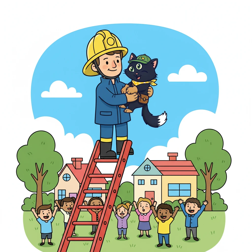 Gently, the firefighter scooped Oliver into his arms. Oliver, trembling, purred softly as he was carried down. The crowd cheered, their hearts filled with relief and joy.
