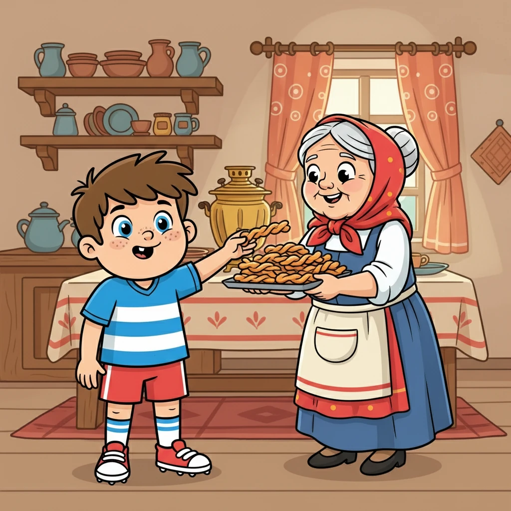 Нанайка, как всегда, приготовила что-то вкусное. Она протянула Роберту хрустящий хворост, сказав, что это «на точность».