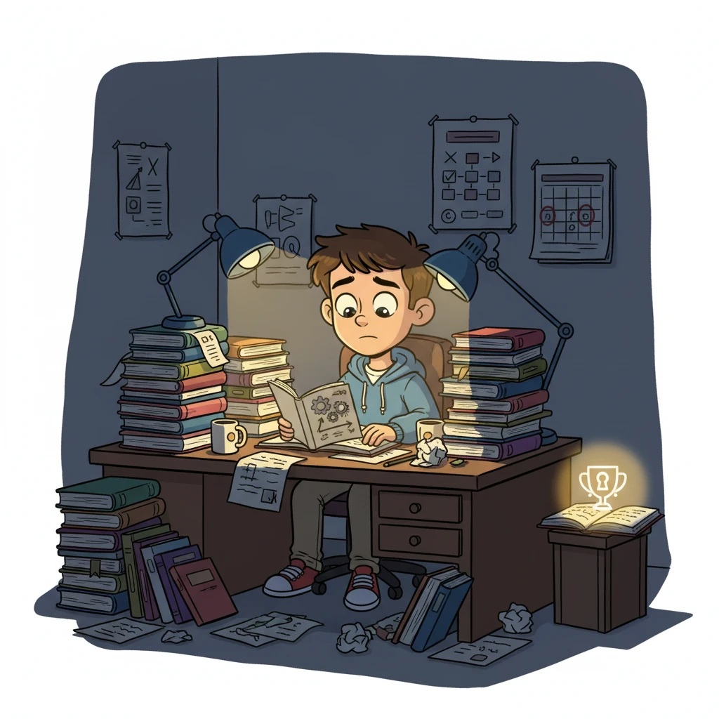 Rohan poured his heart and soul into studying for the JEE, surrounded by stacks of books and late-night lamps. He worked tirelessly for a whole year, his room becoming his world. Though the JEE proved too tough, a small victory came with clearing the CET exam, opening a new door to his future.