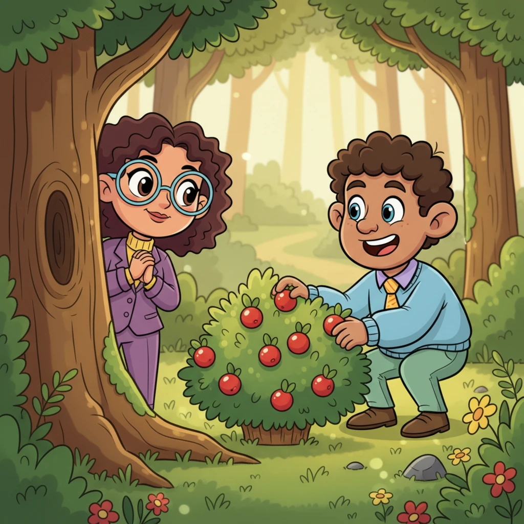 Pip watched Barnaby closely all day. She noticed his ears perked up and a tiny smile appeared whenever he spotted a fat, juicy berry. "Aha!" thought Pip, "Berries are Barnaby's secret happy clue!"