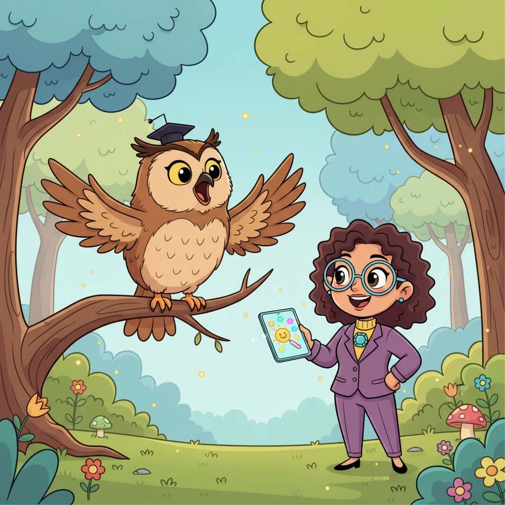 Pip proudly presented her "Happy Clue Hunt" idea to Professor Owl, the wisest creature in the forest. Professor Owl hooted with approval, declaring Pip the forest's official "Joyful Observer." Pip knew her clever clues would keep the forest full of smiles.