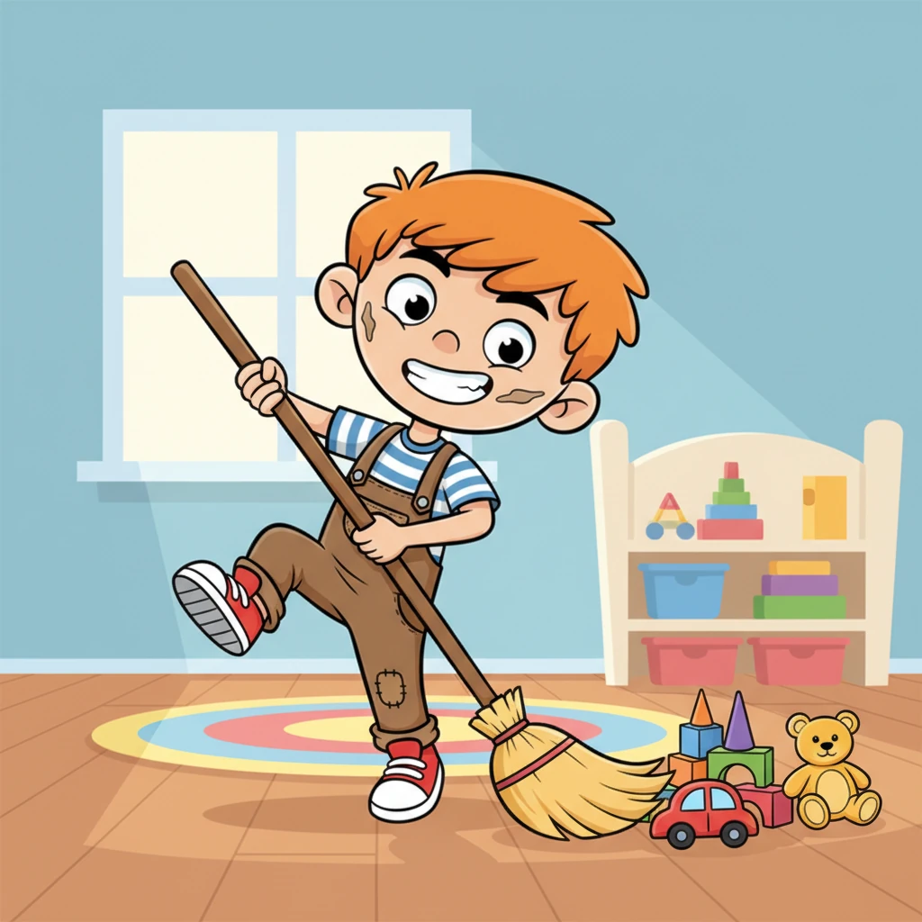 Slečna Růženka vzala do ruky koště a s dramatickým gestem prohlásila: "Dnes tančíme Velké uklízecí tango!" Začala se vlnit po pokoji, koštěm zametala hračky do kouta s přehnanými, legračními pohyby, které by rozesmály každého. Její tanec byl plný piruet a legračních grimas.