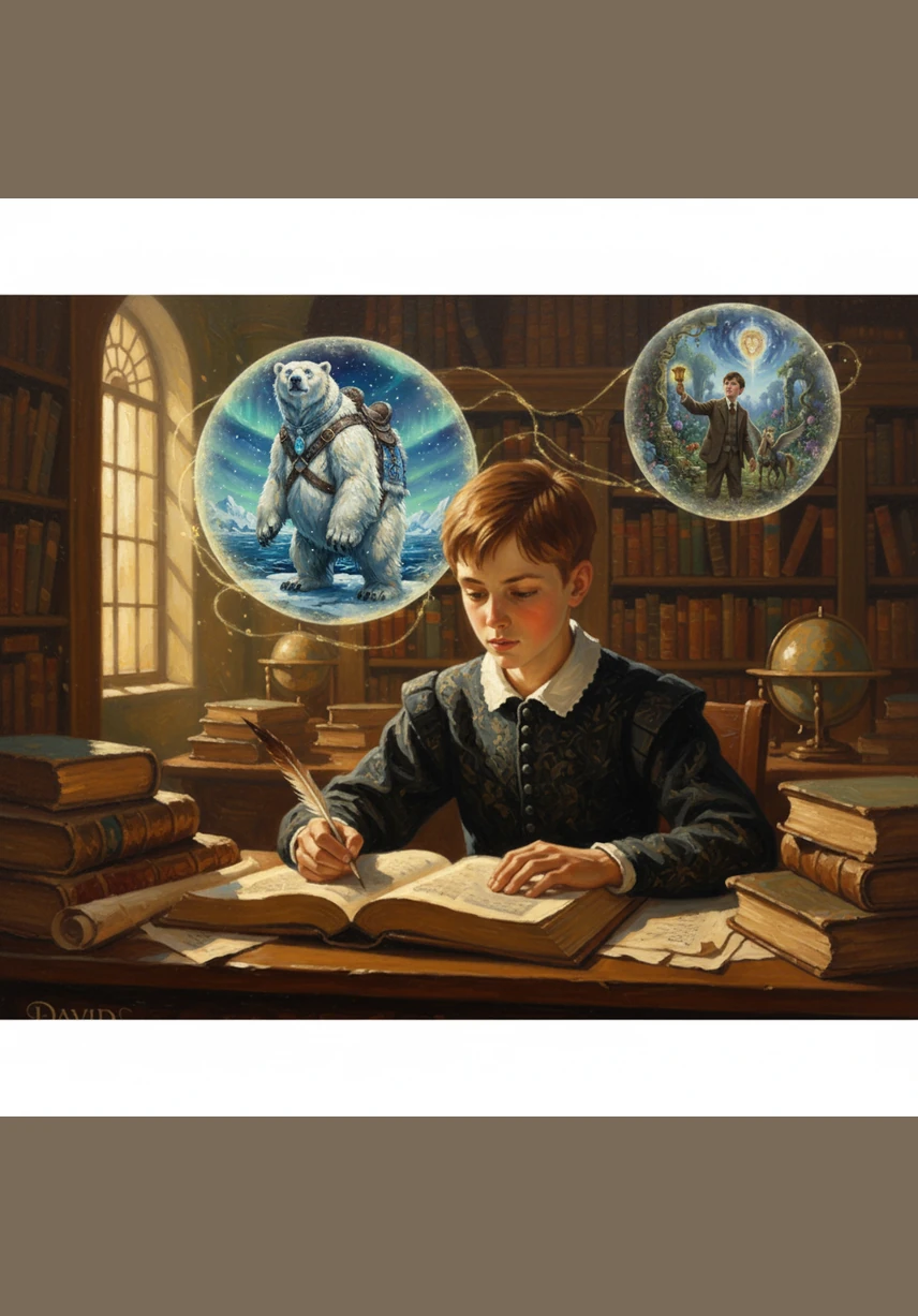 David își imaginează ideile principale, văzându-l pe Fram tânjind după libertatea ghețarilor în timp ce Digory explorează Pădurea dintre Lumi. Mintea băiatului devine un pod între realitatea rece a Polului Nord și fantezia vibrantă a tărâmului magic din Narnia.
