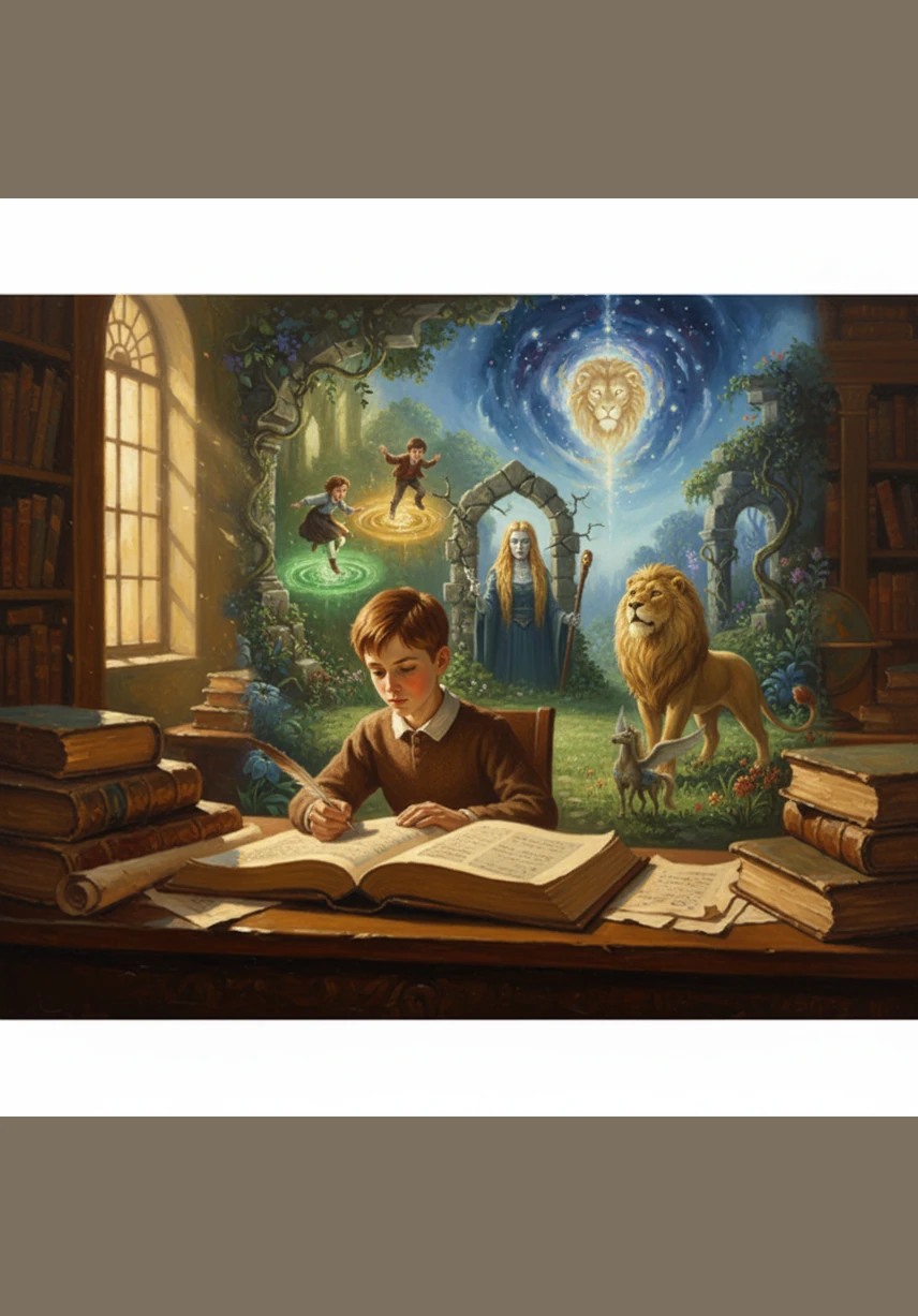 Întorcând pagina către a doua poveste, David îi urmărește pe Digory și Polly folosind inelele magice pentru a sări în iazurile misterioase. El asistă la trezirea vrăjitoarei Jadis și la crearea lumii Narnia sub cântecul maiestuos al leului Aslan.
