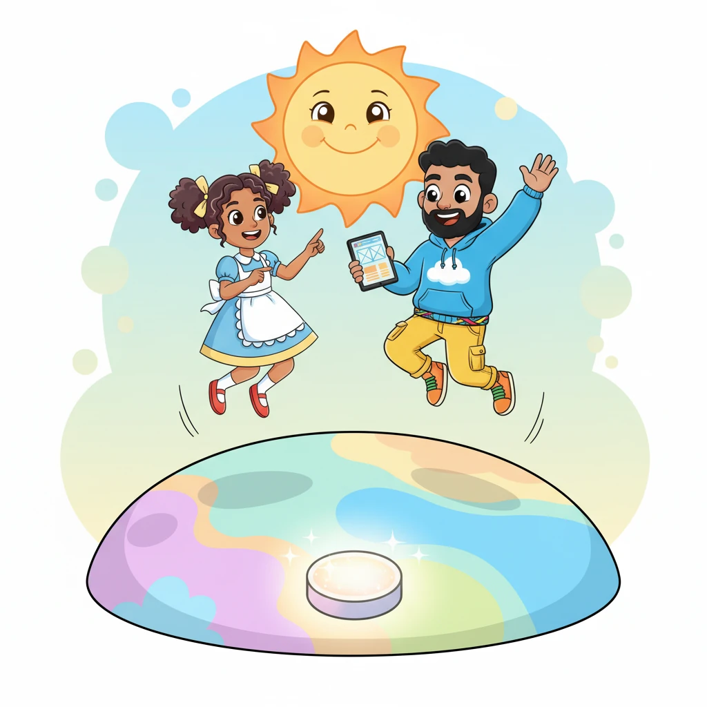 Next came the "Welcome Wonders" – a huge, bouncy hero section right after the entrance. It featured a giant, smiling sun and a playful message that read, "Your Big Idea Here!" Below it, a glittering, clickable button pulsed with an invitation: "Let's Explore!" promising endless fun inside.