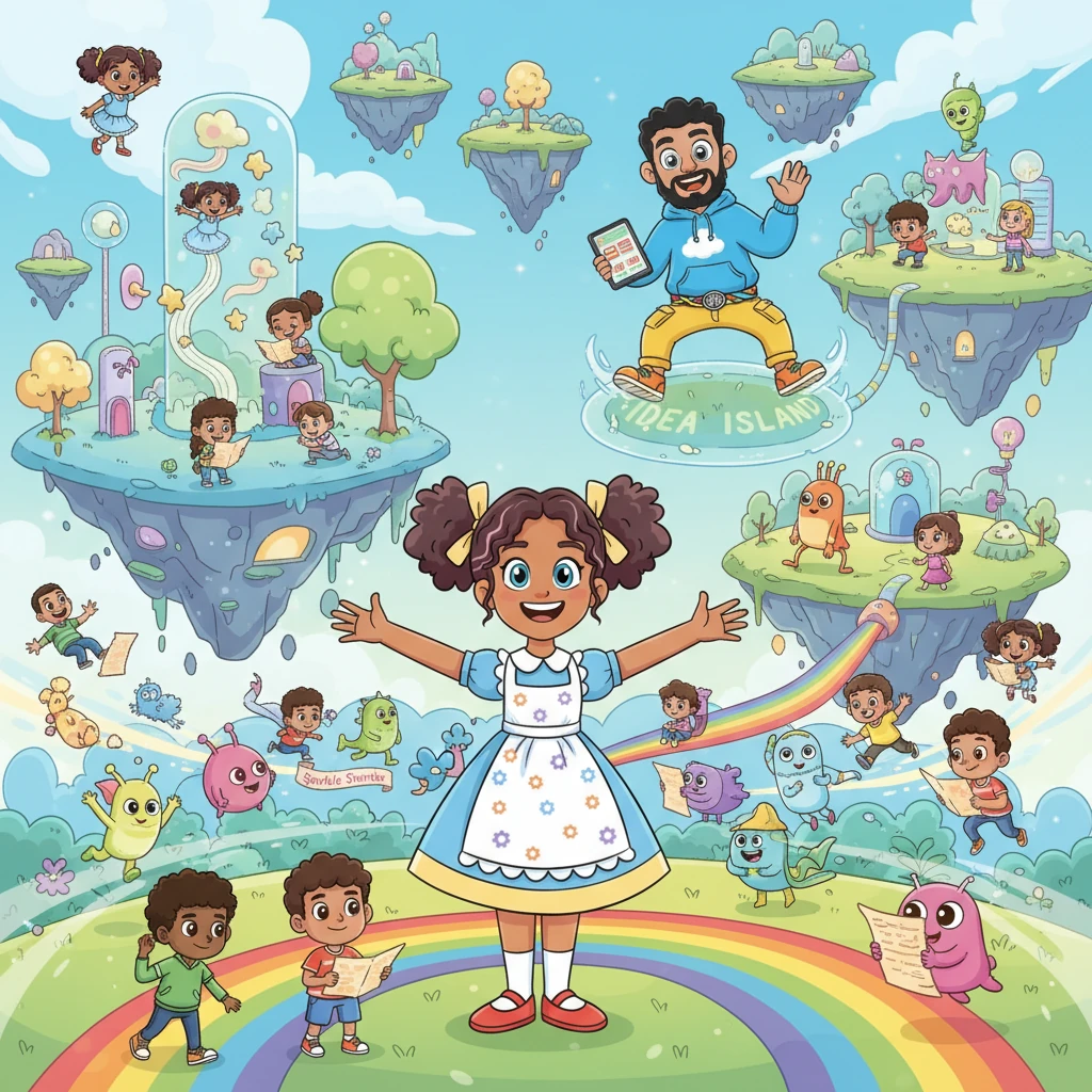 Friends from far and wide, big and small, streamed into Dotty's wonderful creation. They bounced on the Idea Islands, read Sparkle Stories, and explored every corner of her responsive world. Dotty beamed, knowing her digital dream had brought so much joy and connection to everyone.