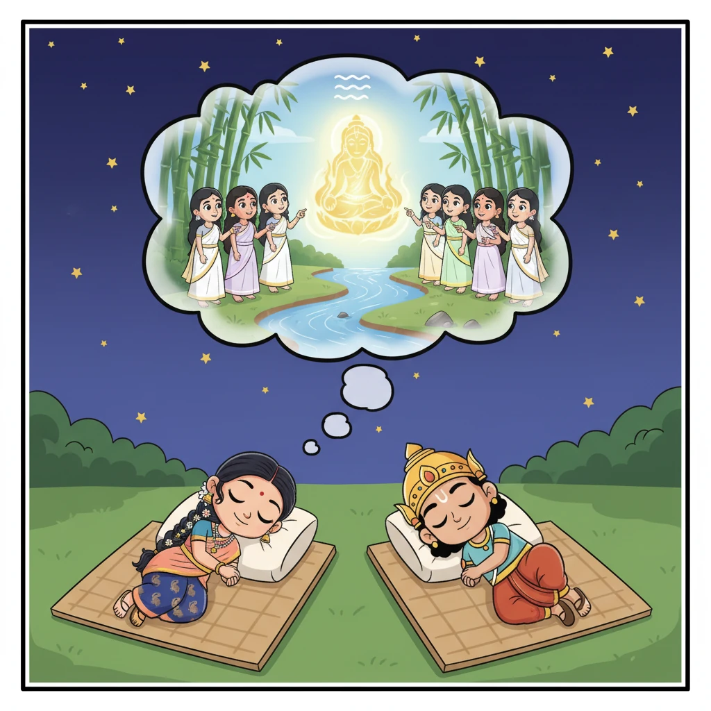 ஒரு இரவு, அந்த இரு குழுக்களின் தலைவர்களுக்கும் ஒரே நேரத்தில் ஒரு தெய்வீகக் கனவு தோன்றியது. அந்தக் கனவில், திருச்சியின் அருகே உள்ள கொள்ளிடம் ஆற்றங்கரையில் ஒரு மூங்கில் தோட்டத்தில் தெய்வம் வீற்றிருப்பதாகவும், அதனை ஏழு கன்னிப் பெண்களுடன் சென்று தேட வேண்டும் என்றும் ஓர் அசரீரி ஒலித்தது. இந்த விசித்திரமான செய்தி அவர்களின் ஆழ்மனதில் பதிந்து, ஒரு புதிய பயணத்திற்கு அவர்களைத் தயார்படுத்தியது.