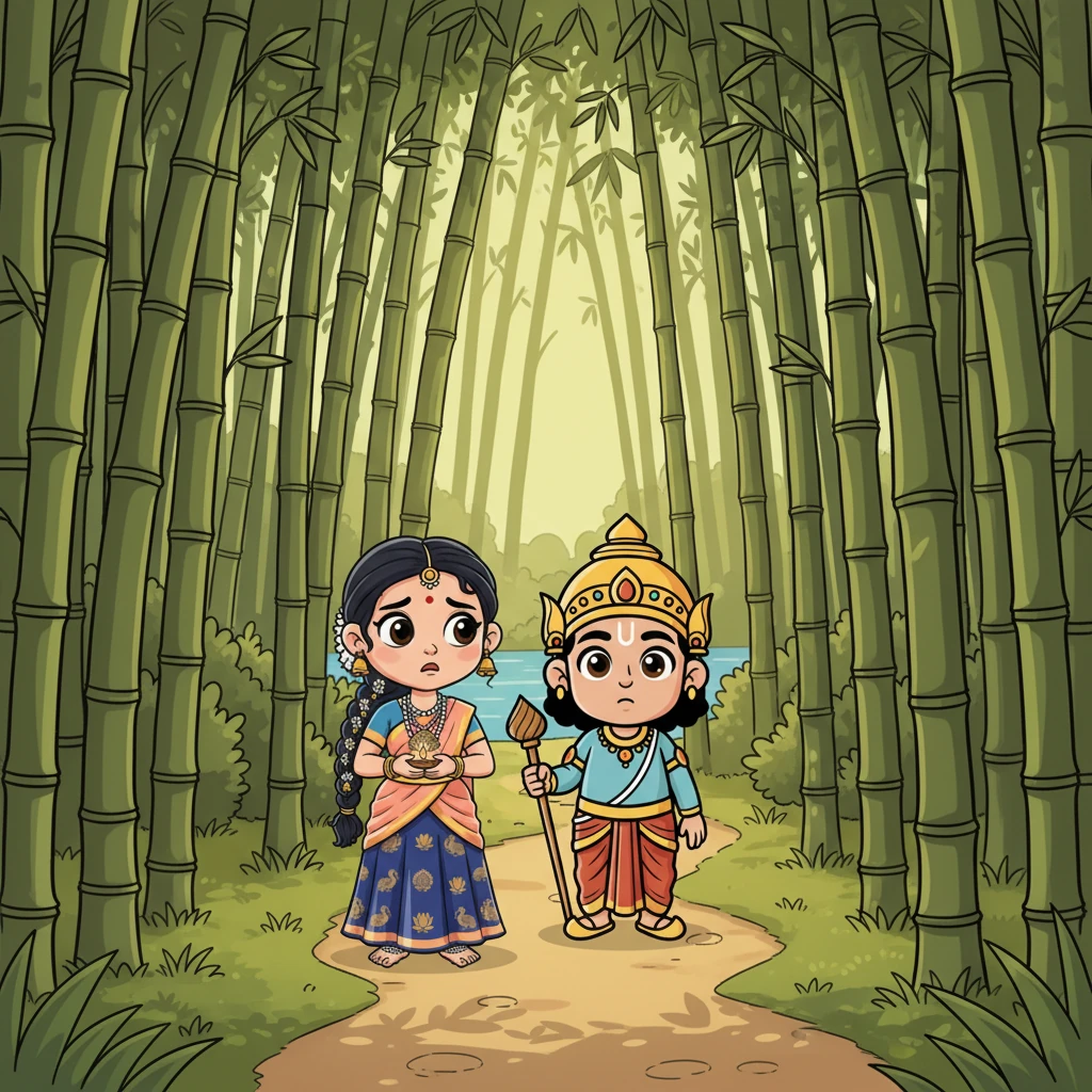 நீண்ட பயணத்திற்குப் பிறகு, அவர்கள் கொள்ளிடம் ஆற்றங்கரையில் அடர்ந்த மூங்கில் தோப்பை அடைந்தனர். ஆனால், தெய்வம் எங்கு மறைந்திருக்கிறது என்று தெரியாமல், அவர்களின் மனங்களில் குழப்பமும் தேடலும் மேலோங்கின. அடர்ந்த மூங்கில் கானகத்தில், ஒவ்வொரு அடியும் ஒரு புதிய மர்மத்தை சுமந்து வந்தது.