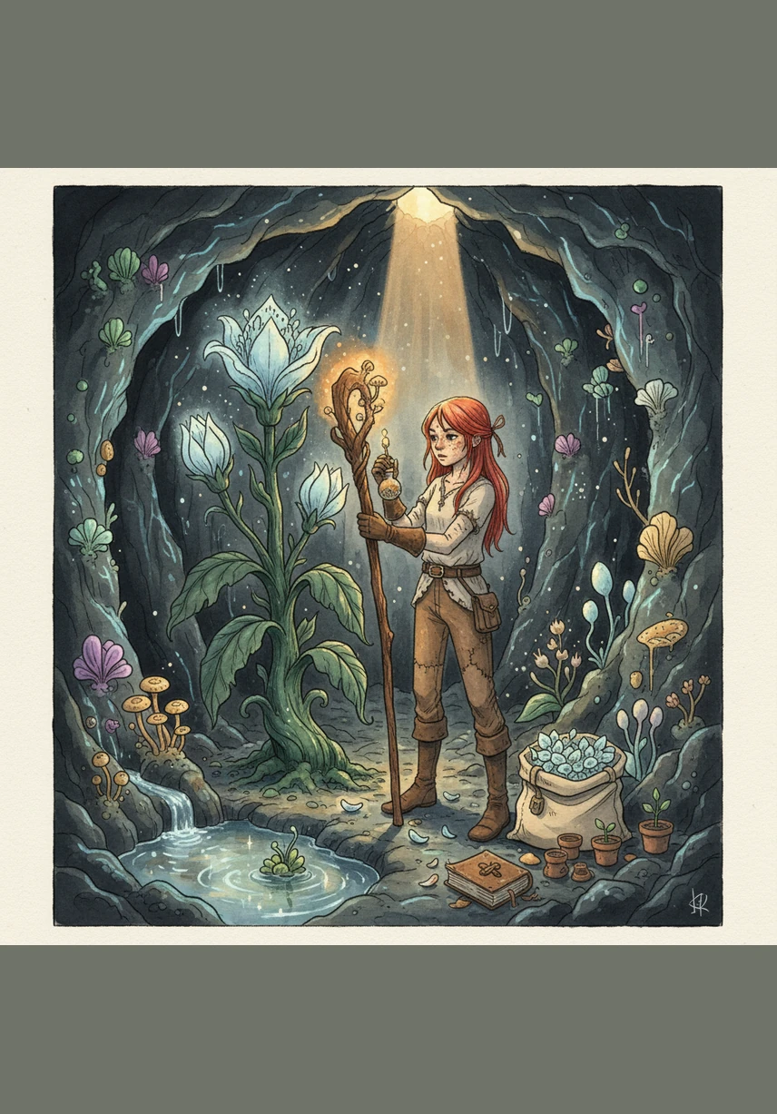 Bajo la tierra fértil, las raíces de las semillas brillan intensamente mientras absorben minerales valiosos como el Fósforo, el Magnesio y el Potasio. Estos tesoros del suelo viajan hacia el interior de la semilla para fortalecer los huesos y la mente de todos los seres vivos.