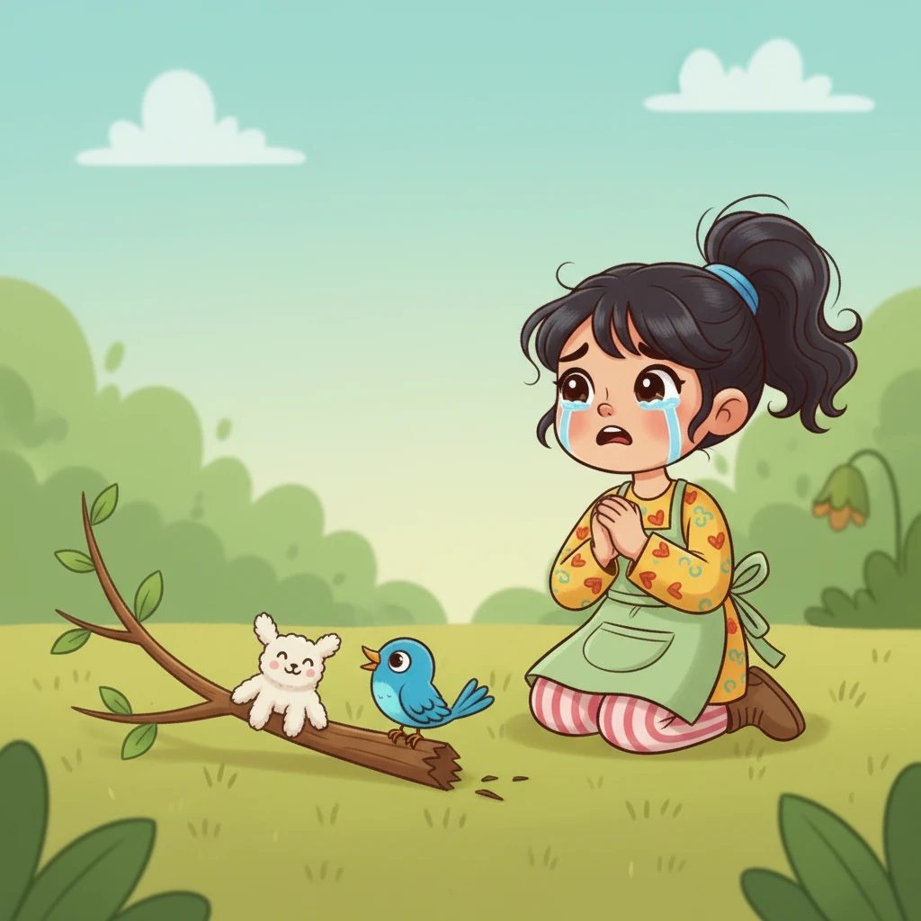 मीरा रडू लागली. तिचे डोळे पाण्याने भरले होते आणि तिने आपले लहान हात जोडून बाहुलीकडे पाहिले. तिला काय करावे हे सुचत नव्हते.