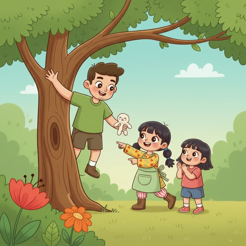 सानियाच्या वडिलांनी मोठ्या प्रयत्नाने झाडावर चढून बाहुली खाली आणली. मीरा आणि सानिया दोघेही उत्सुकतेने पाहत होत्या. बाहुली खाली येताच त्यांच्या चेहऱ्यावर आनंद फुलला.