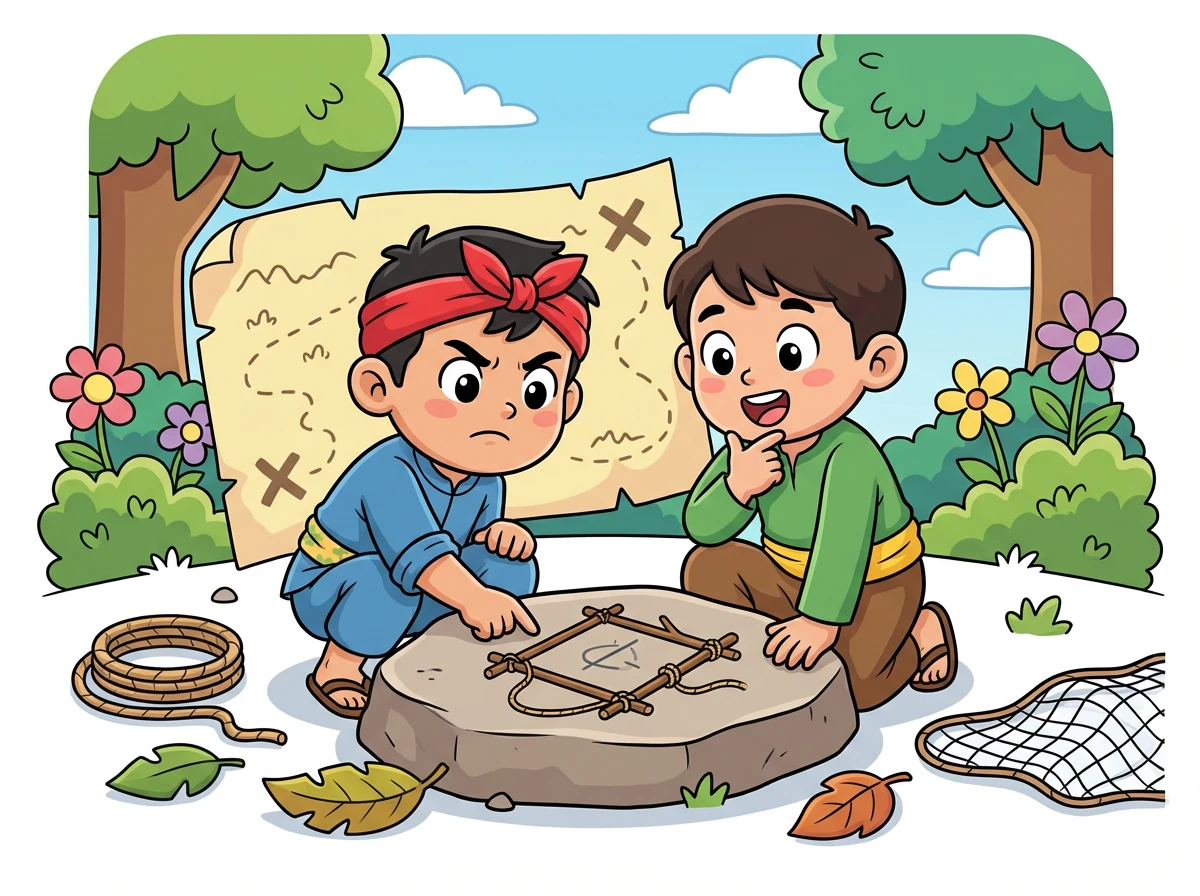 Ujang jeung Soleh mikirkeun cara pikeun ngeureunkeun pemburu eta. Maranehna nyieun rencana nu pinter.