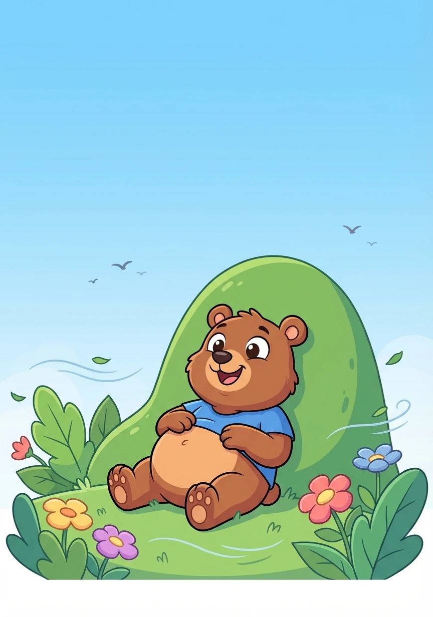 He sighed contentedly, his belly full after breakfast. There wasn't a cloud in the sky, and a gentle breeze rustled the leaves outside.