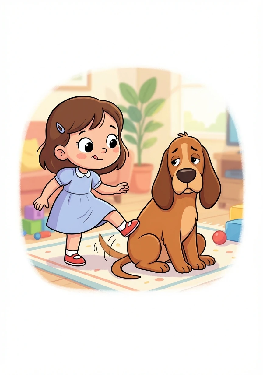 Lily giggled and nudged him playfully with her foot. 'Come on, Barnaby! Let's go to the park!' she pleaded. Barnaby just wagged his tail weakly, refusing to move.
