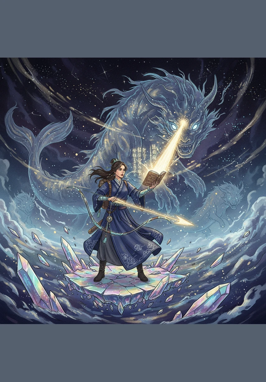 巨大的光影巨兽从海面跃起,它们是最初的神话,脊背上承载着文明的原始记忆。溯梦仰望着这些由星辉构成的生灵,记录下它们在梦海中留下的第一道波纹。