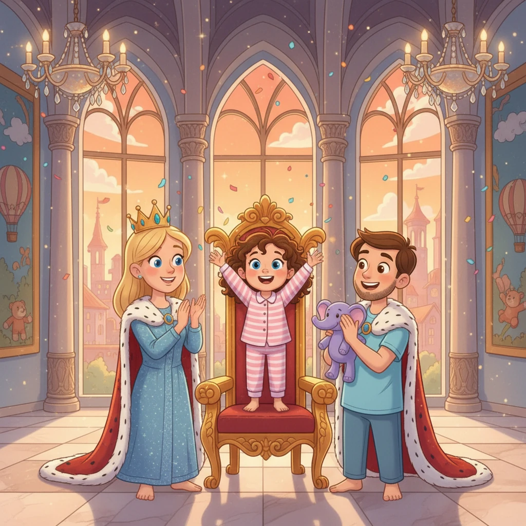 Taliya, the new princess, looked at her mommy and daddy, who were beaming with pride. They cheered and told her how much they loved her. The whole house felt like a grand palace now!