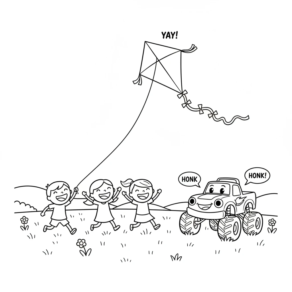 The children cheered loudly as the kite was freed and flew high into the sky again. They laughed and ran, pulling the kite's string, their smiles brig