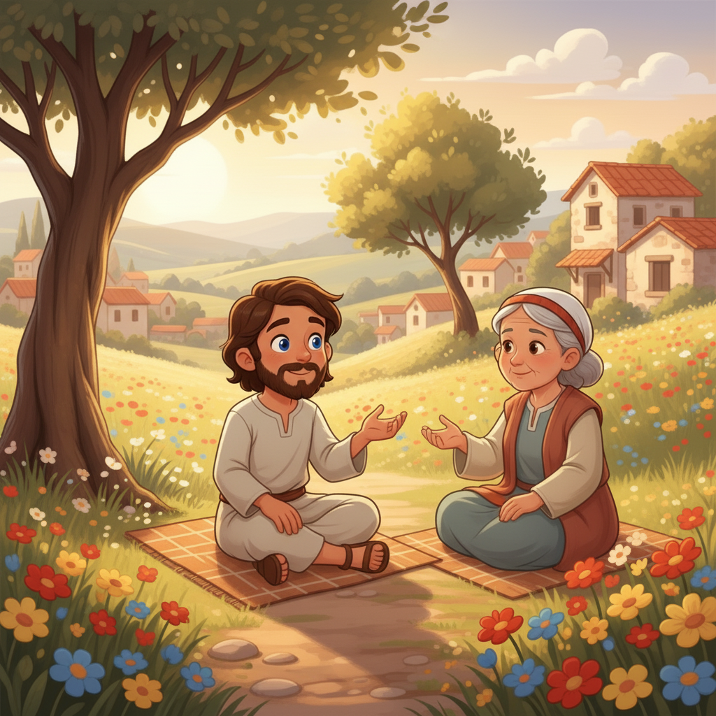 Jesus, com sua sabedoria incomum, adorava ouvir as histórias dos anciãos da vila. Ele se sentava aos pés deles, fascinado pelos ensinamentos sobre amor, perdão e a importância de ajudar o próximo. Seus olhos brilhavam de curiosidade e sua mente absorvia cada palavra.