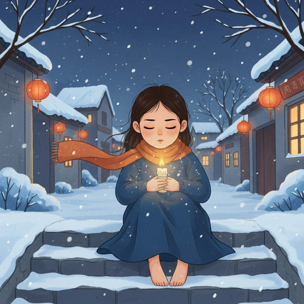 然而,蜡烛的火焰渐渐变小,幻象也开始变得模糊。艾丽莎知道,现实是残酷的,但她依然紧紧地握着蜡烛,不愿放弃这微弱的希望。她紧紧地闭上眼睛,仿佛要将温暖留在心中。