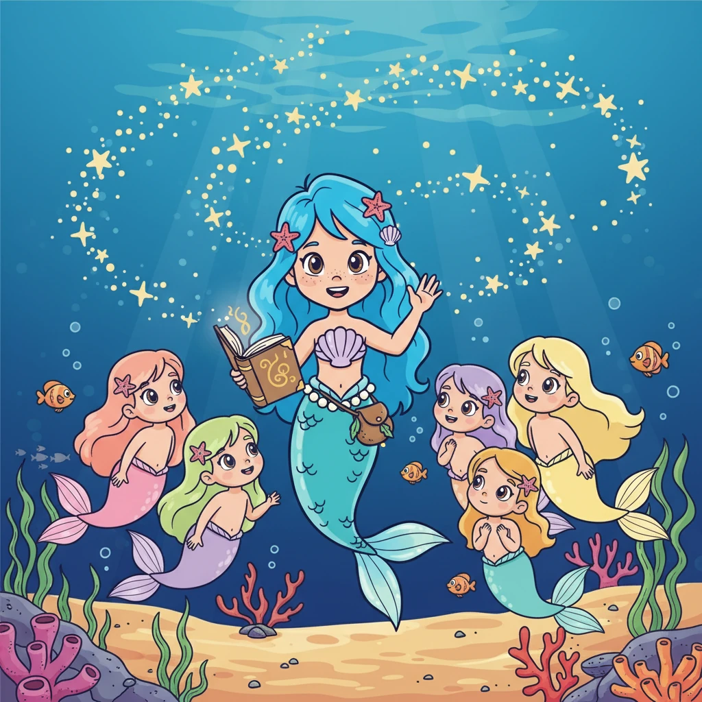 De volta ao oceano, Maris ensinava outras sereias sobre as estrelas, guiando-as pelos oceanos. Ela se tornou uma ponte entre os dois mundos, mostrando que o conhecimento não tem fronteiras.