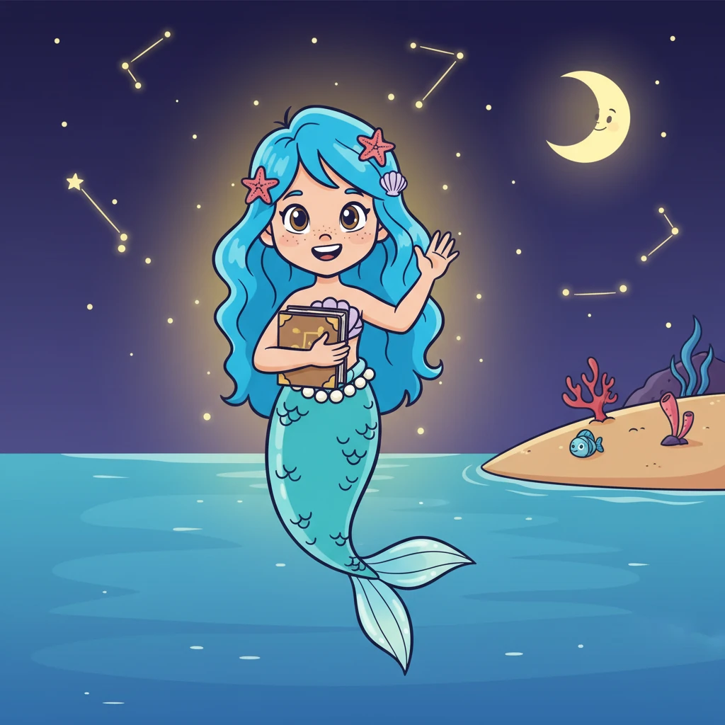 Todas as noites, ao olhar para o horizonte, Maris sorria, grata por suas descobertas. Seus cabelos azuis brilhavam, lembrando a todos que a curiosidade é a luz que guia todos os sonhos.