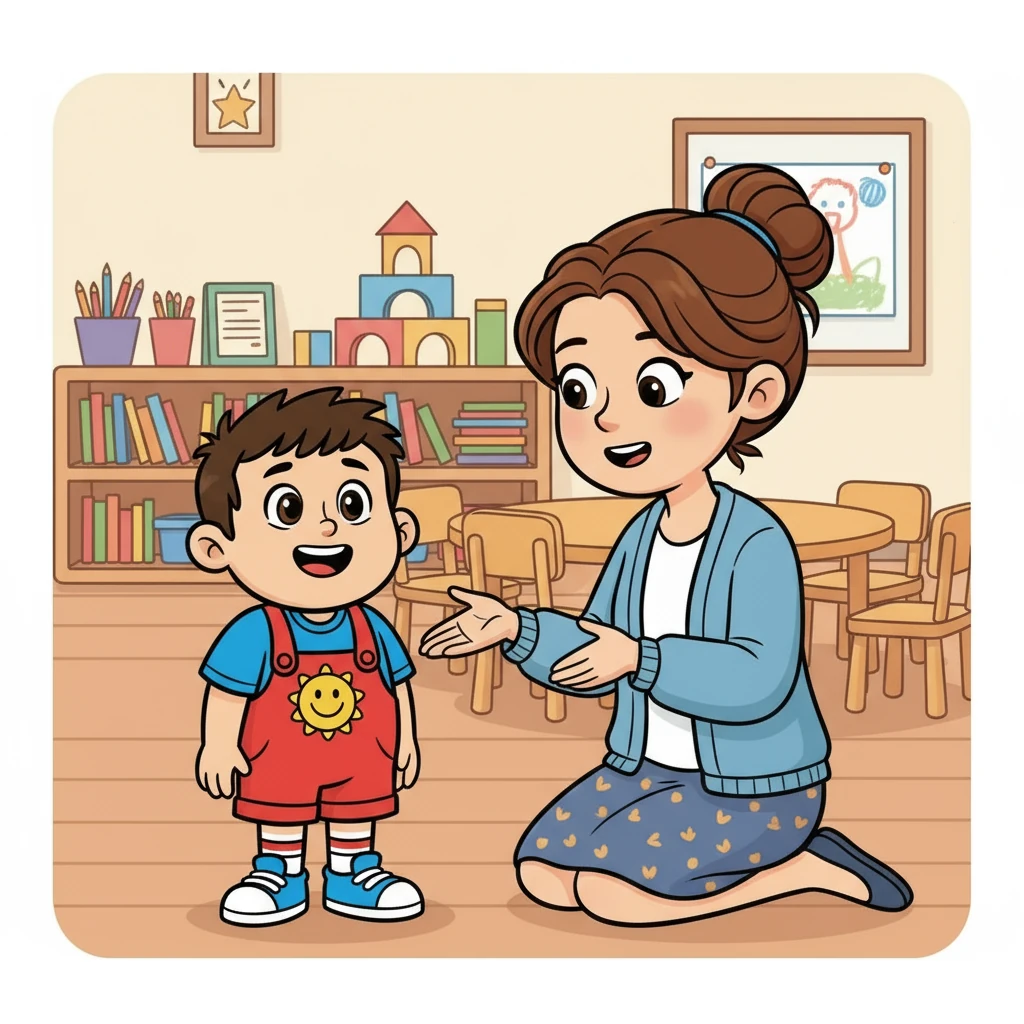 A kind teacher, Miss Lily, noticed Charles's confusion. She knelt down and explained, "Sometimes, we need to ask before we touch someone. It helps them feel comfortable."