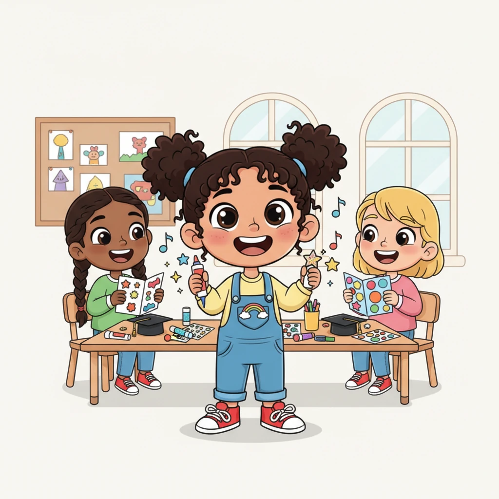 The kindergarten classroom buzzes with excitement as Mariam and her friends decorate their graduation caps with glitter and bright stickers. They practice their graduation song, their voices full of anticipation for the big day. Mariam feels a mix of happiness and a little bit of bittersweet goodbyes.