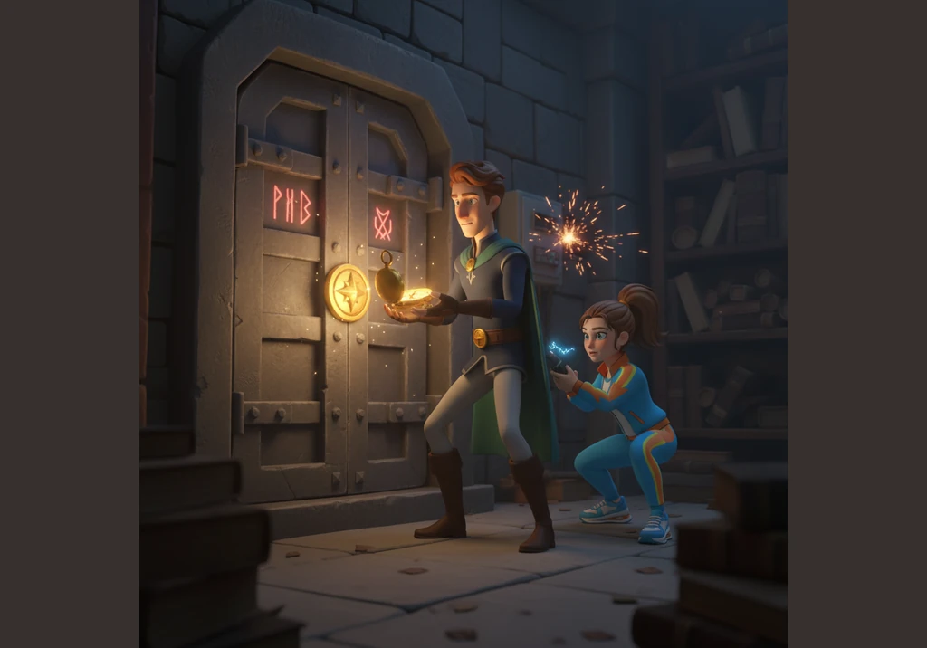 Inside the forbidden archives, Danny reached for a secret ledger, but the sudden click of a trap echoed through the hall. Torches flared to life, reve