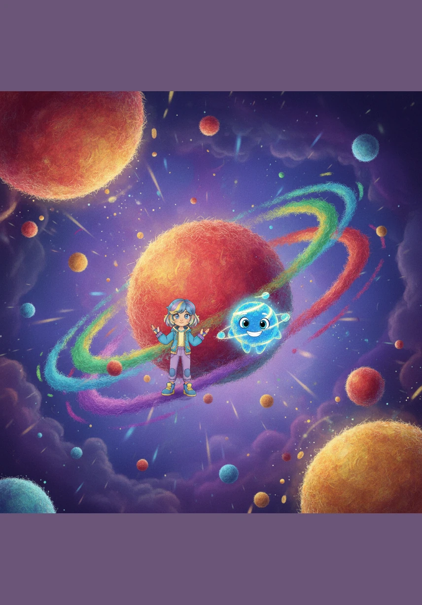 Аяру мен Электрон бір сәтте кішірейіп, атомның ішіне еніп кетті. Олардың айналасында алып планеталар сияқты айналып жүрген бөлшектер мен түрлі-түсті энергия толқындары билеп жүргендей көрінді.