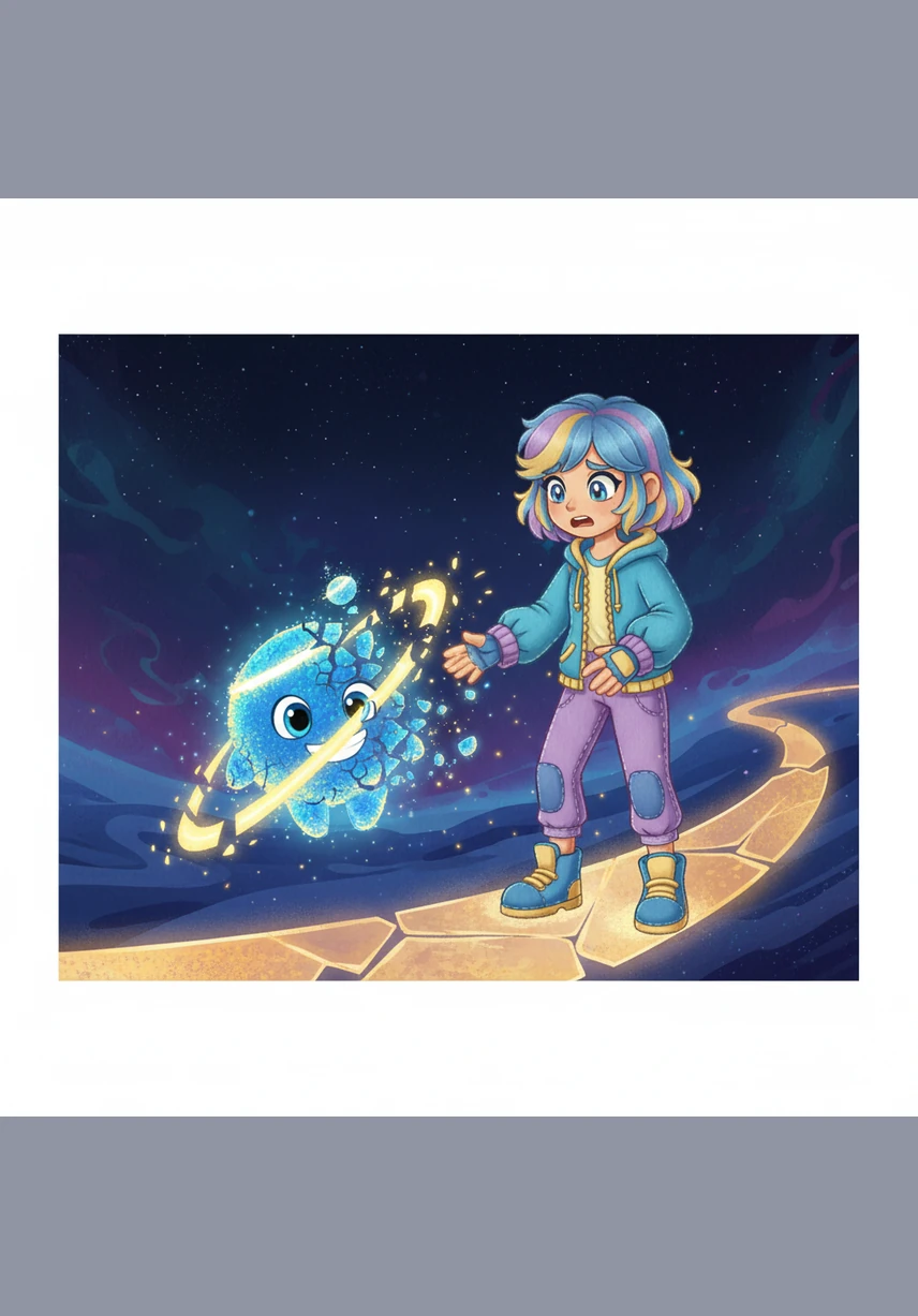 Кенеттен жолдың ортасында үлкен үзіліс пайда болып, барлық электрондар тоқтап қалды. Тізбек үзілгендіктен, айналадағы жарық солғындап, энергия ағыны баяулай бастады.