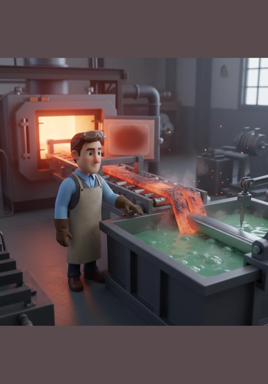 Ethan supervises the annealing process, where the steel is heat-treated and then bathed in a pickling solution to remove scales. The metal emerges refreshed, its surface becoming clean and ready for its final transformation.