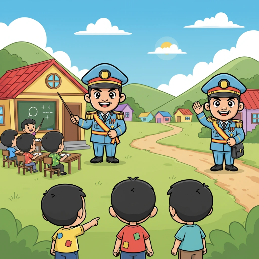 Anak-anak desa sering bertanya-tanya, "Kapten Budi melakukan apa lagi hari ini?" Mereka melihatnya mengajar di sekolah pagi hari, lalu berpatroli di sore hari. Meskipun mereka mengaguminya, mereka juga penasaran apakah Kapten Budi bisa memberikan yang terbaik untuk setiap tugasnya.