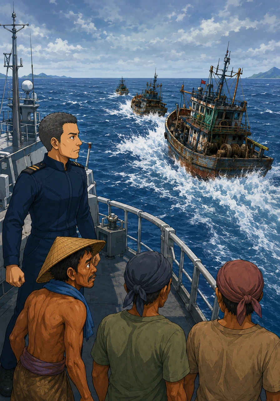 The Indonesian patrol crew issued formal warnings over the radio, demanding the illegal poachers halt their engines and prepare for inspection. Instead of complying, the foreign vessels maneuvered aggressively, attempting to flee back toward international waters with their stolen catch.