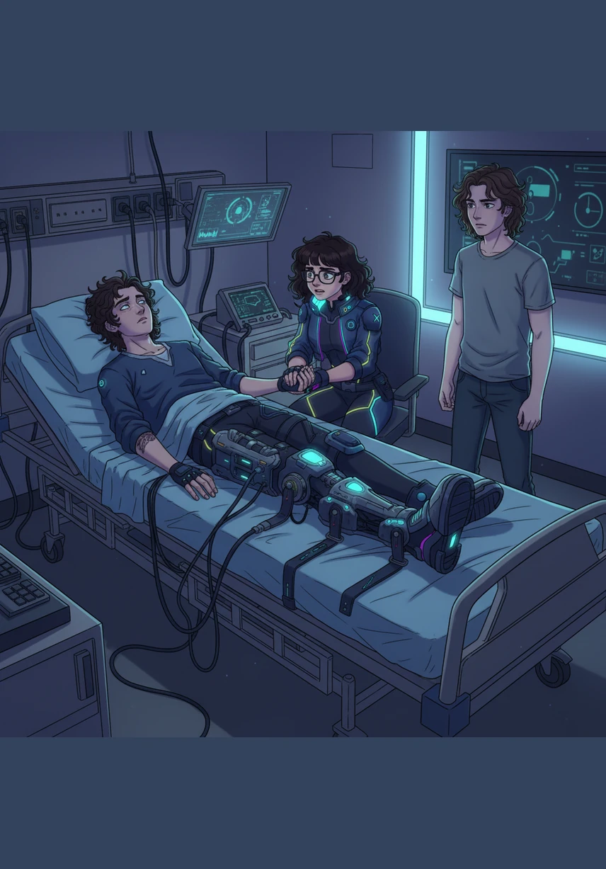 Eddie wakes in a haze of painkillers, his leg encased in a massive metal brace that stretches from his thigh to his shin. The room is quiet, save for the steady hum of monitors and the scent of antiseptic that marks the beginning of a difficult twelve-week healing process.