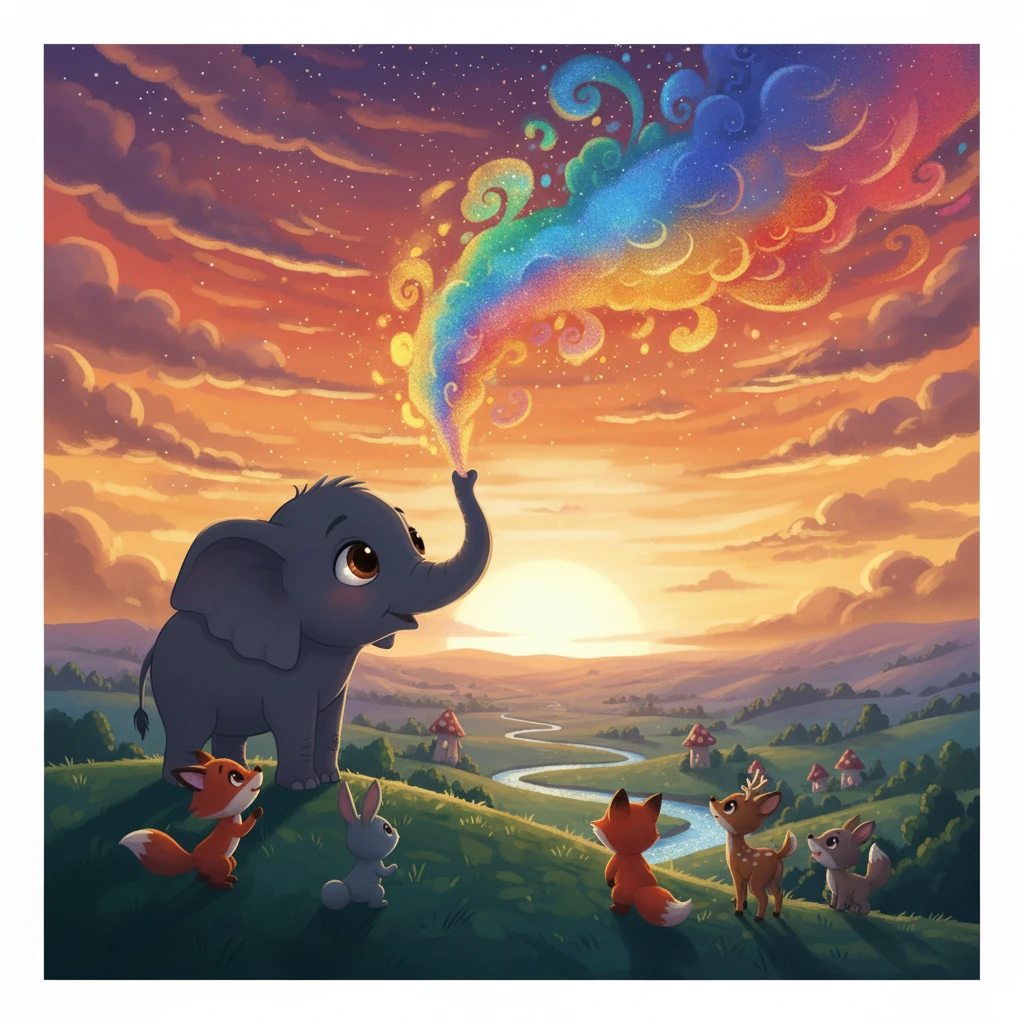 The dust, in hues of ruby red, sunny yellow, and ocean blue, mixed with the fading sunlight. It created breathtaking sunsets that painted the sky with incredible beauty. The other animals would pause their play, marveling at the fiery display each night.