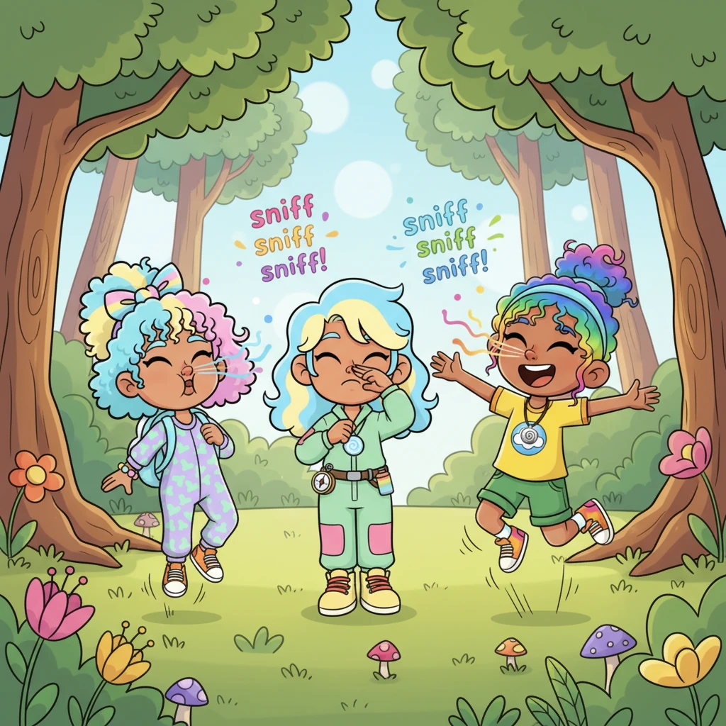 The children quickly mimicked her, taking small, quick sniffs through their noses, "sniff sniff sniff!" Grandma Elara explained that this quick, energetic breathing can help them feel less tired and give them a burst of fresh energy. They felt a new bounce in their steps.