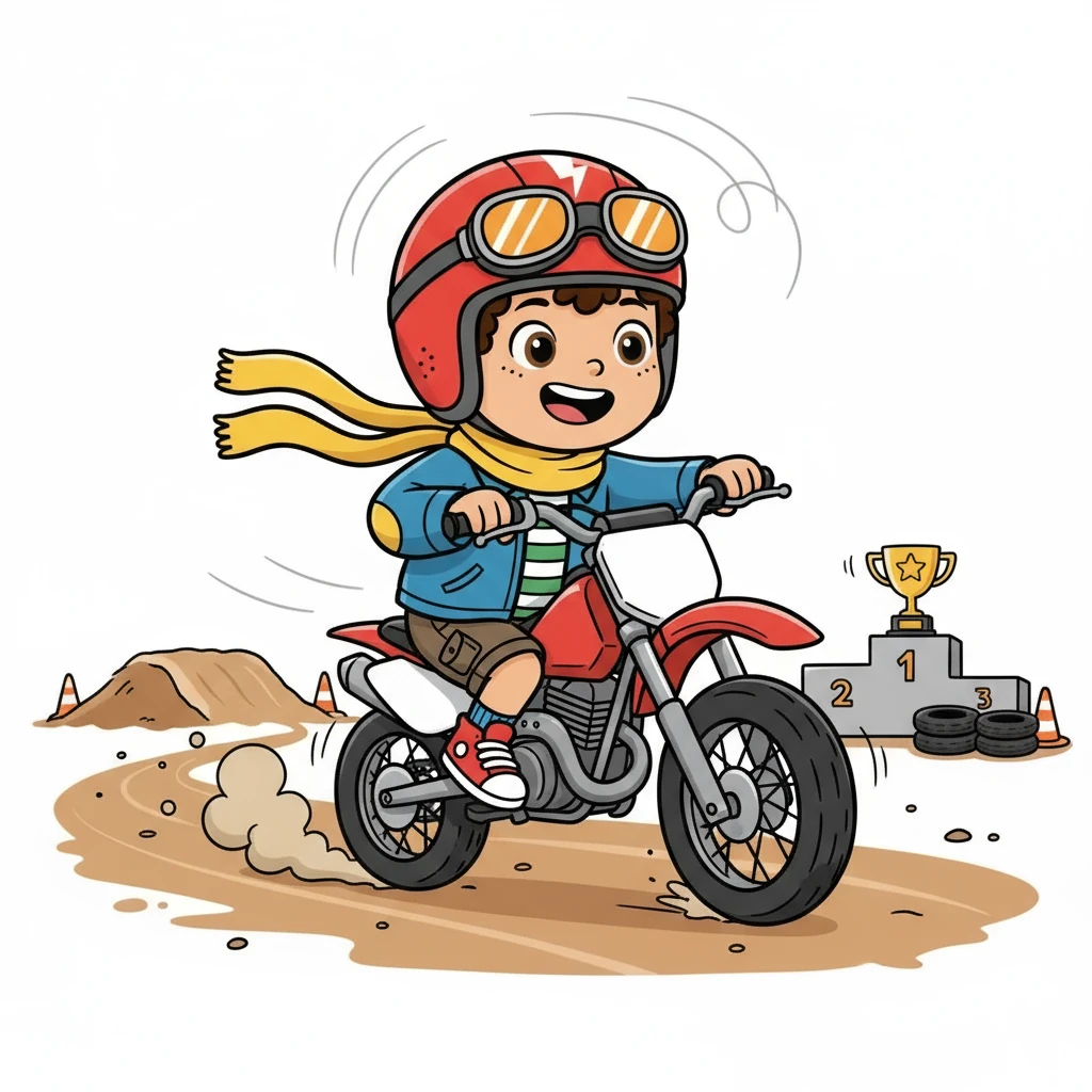 As Lewis's skills improved, he began to feel the thrill of the wind in his hair and the rumble of the engine beneath him. He practiced turns, jumps, and speed, pushing himself harder each day. He imagined himself on the podium, holding the winner's trophy.