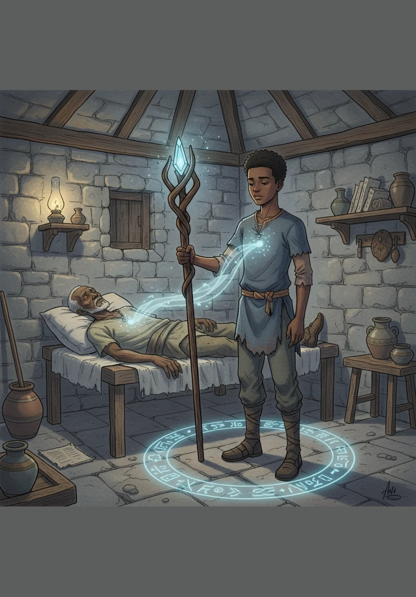 On his sixteenth birthday, Kaelen knelt beside his grandfather’s bed as the old man took his final breath. A surge of golden light passed between their hands, marking the silent moment an ancient lineage found its new vessel.