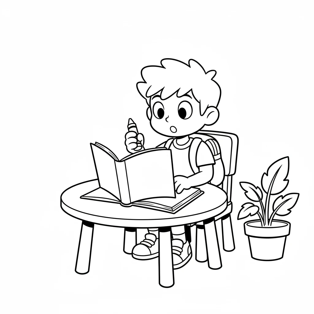 Leo sat at his small table, a big, blank coloring book open before him. He held a crayon, wondering which friend he would color first today. The pages were white and waiting.