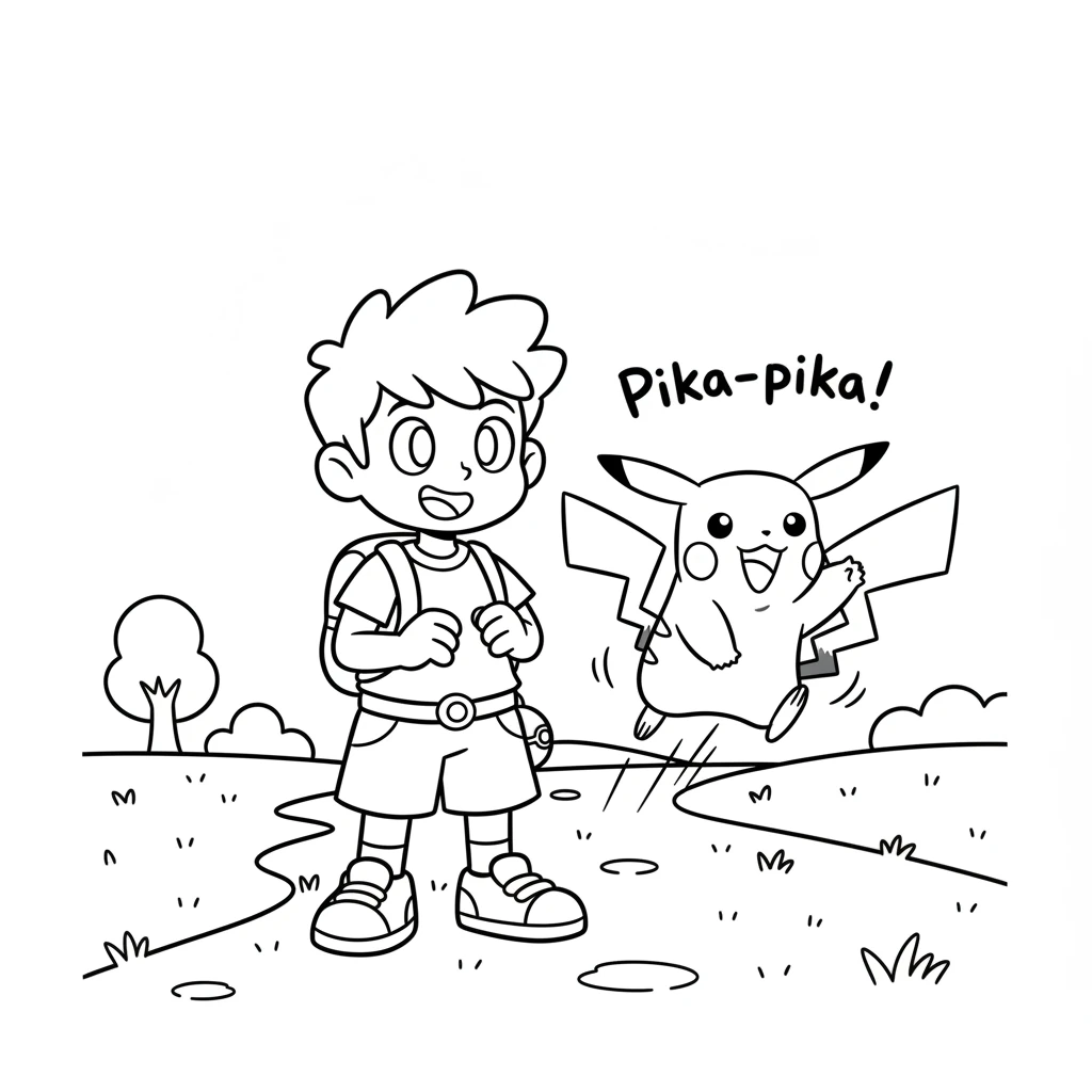 Suddenly, a happy Pikachu hopped onto the page! Its ears twitched with excitement. Pikachu gave a cheerful "Pika-pika!" inviting Leo to begin.