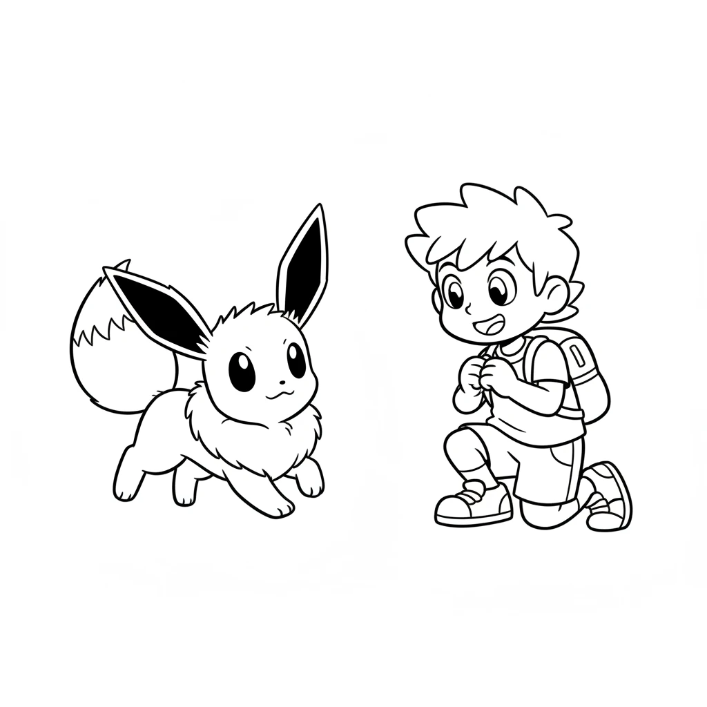 Next, a fluffy Eevee bounded onto the next page, its big eyes sparkling. Eevee tilted its head, curious to see what colors Leo might choose for its soft fur.