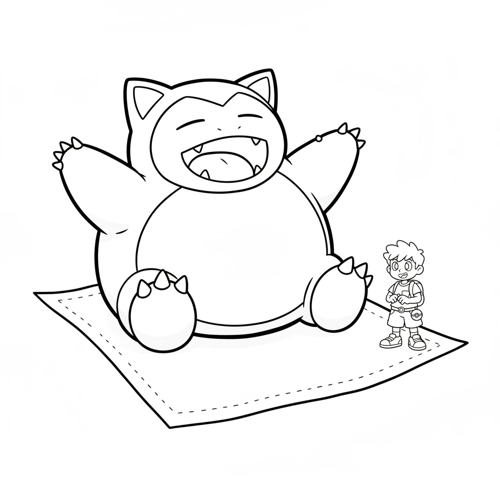 A very sleepy Snorlax then appeared, yawning a big, wide yawn. It settled down on a blank page, ready for a cozy nap and perhaps some gentle colors.