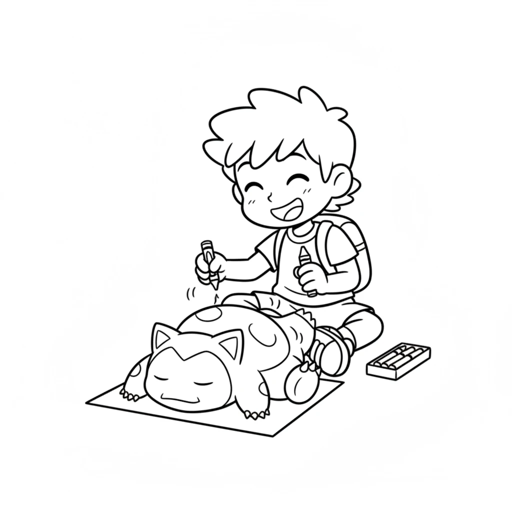Leo giggled and reached for a blue crayon, then a cream one. He carefully colored Snorlax, imagining its soft belly and peaceful slumber. Snorlax looked even cozier.